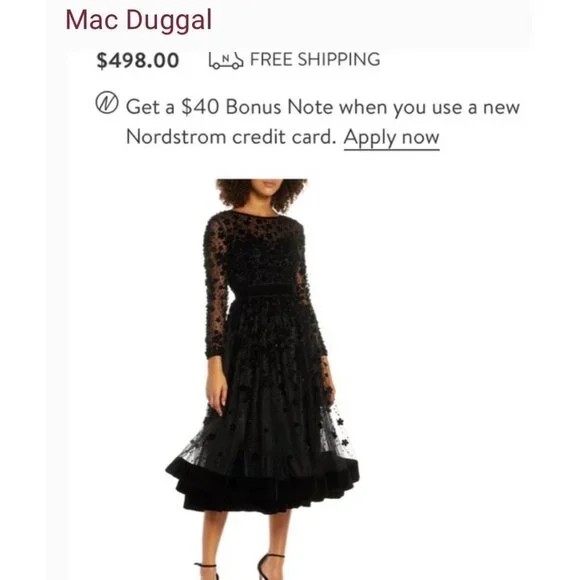 NEW Mac Duggal LS Velvet Embellished BLACK dress size 14